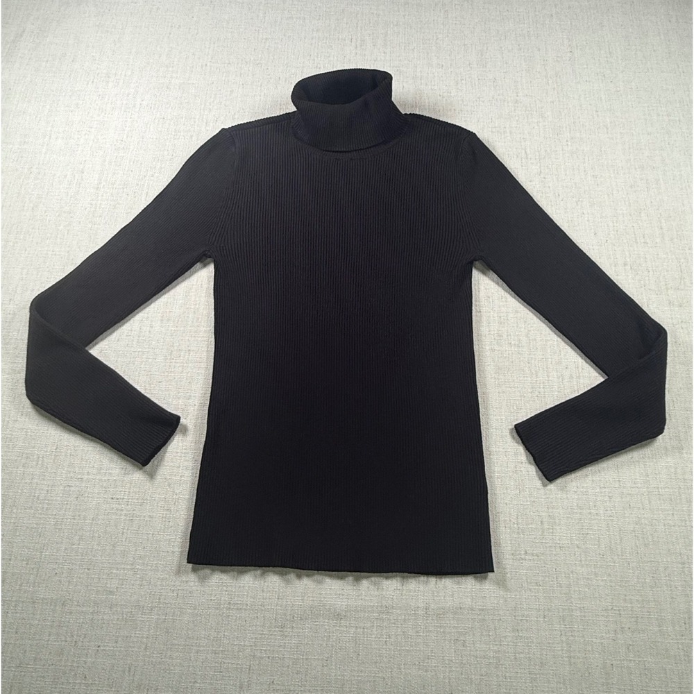 Nine West Womens Ribbed Turtleneck Sweater Black Long Sleeve Stretchy Small